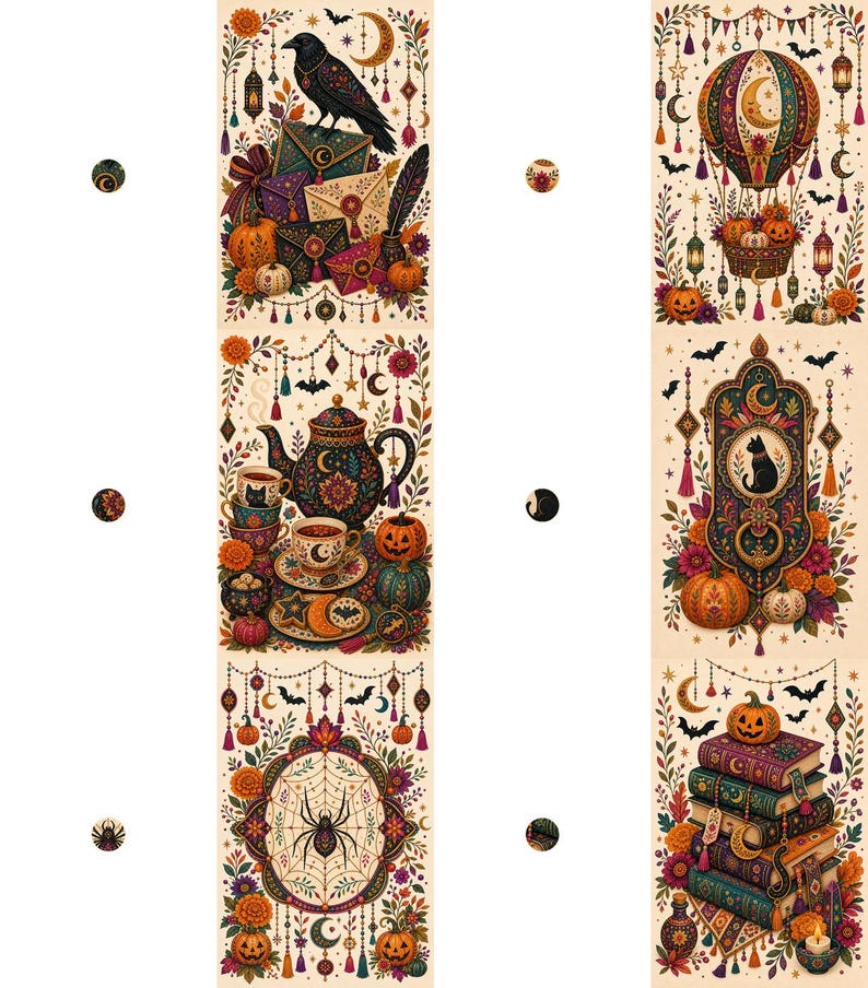 Boho Halloween Greeting Card Set of 18, Blank Inside, Kraft Envelopes image 6
