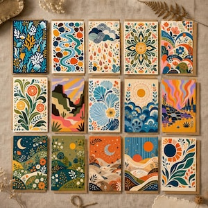 Set of 15 Artistic Nature & Landscape Greeting Cards, Blank Inside, Kraft Envelopes