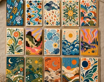 Set of 15 Artistic Nature & Landscape Greeting Cards, Blank Inside, Kraft Envelopes