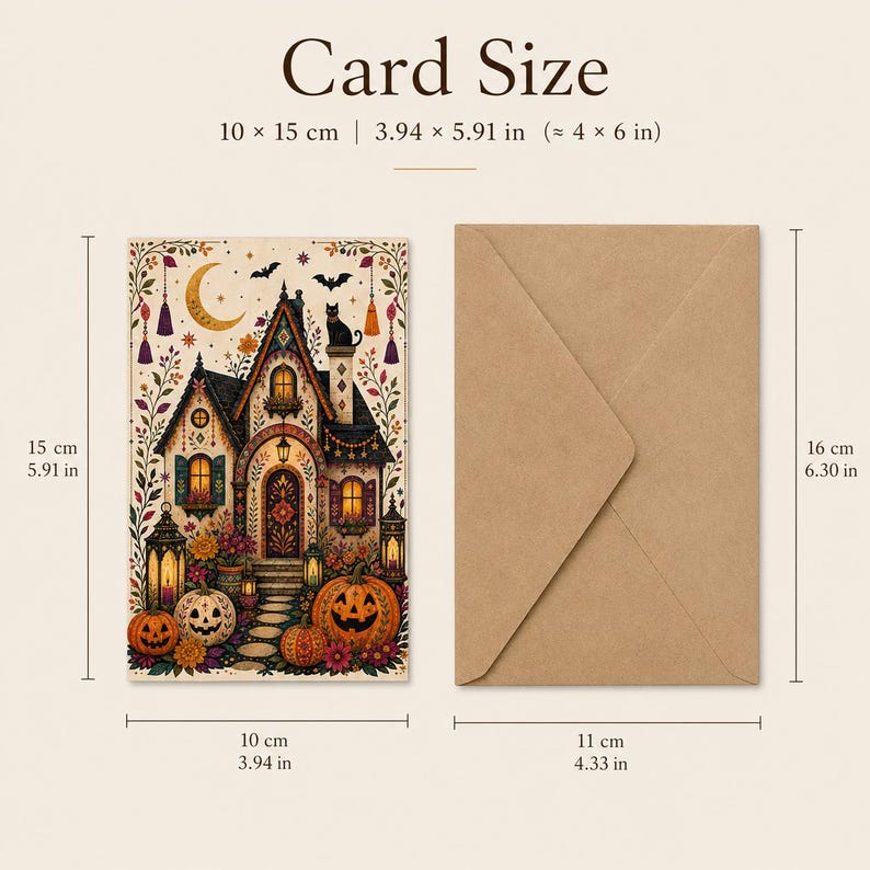 Boho Halloween Greeting Card Set of 18, Blank Inside, Kraft Envelopes image 2