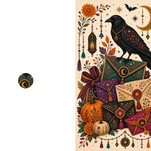 Boho Halloween Greeting Card Set of 18, Blank Inside, Kraft Envelopes image 15
