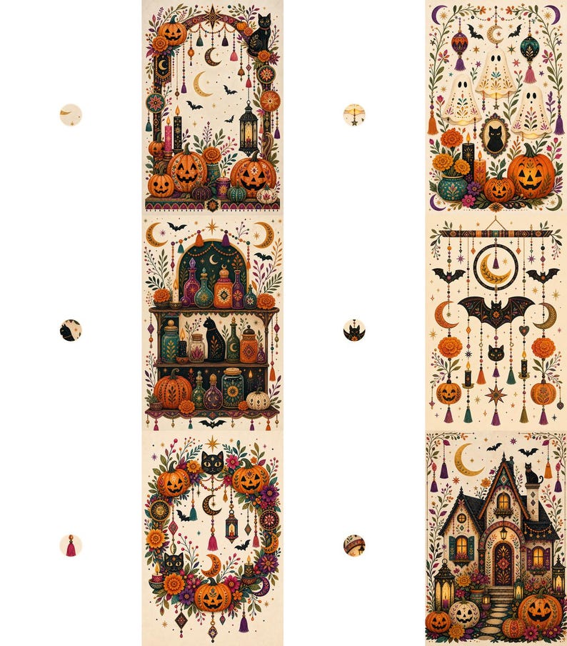Boho Halloween Greeting Card Set of 18, Blank Inside, Kraft Envelopes image 4