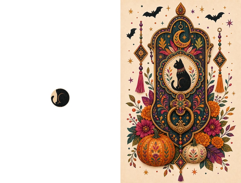 Boho Halloween Greeting Card Set of 18, Blank Inside, Kraft Envelopes image 18