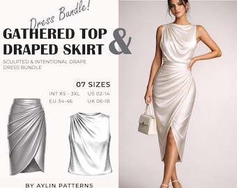 Gathered Top & Draped Skirt Sewing Pattern | Summer Dress Pattern | Satin Dress Pattern | Two Set Pattern | Dress Sewing Pattern | XS - 3XL