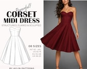 Strapless Corset Dress Pattern | Prom Dress Pattern | Corset Midi Dress Pattern | Plus Size Corset Pattern | Corset Sewing Pattern | XS-4XL