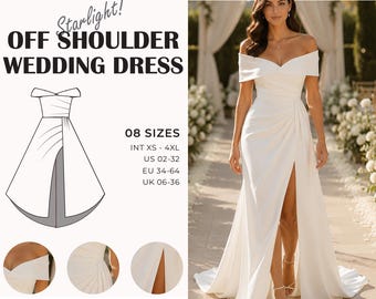 Off Shoulder Wedding Dress Sewing Pattern | Bridal Gown Pattern | Prom Dress | Evening Maxi Dress | Digital Download | Size Inclusive XS-4XL