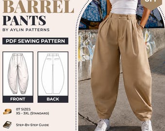 Barrel Pants Sewing Pattern | Balloon Pants Pattern | Tapered Balloon Trousers | High Waist Pleated Pants | Women Trousers Pattern | XS-3XL
