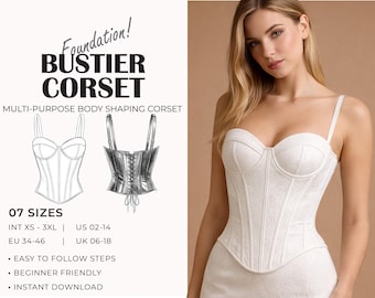 Overbust Corset Sewing Pattern | Corset Top Pattern | Bustier Corset | Plus Size Corset Pattern | Perfect For Wedding | XS-3XL | A4, A0 & US