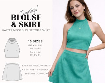 Halter Neck Top and Skirt Sewing Pattern | Two Piece Set | Dress Sewing Pattern | Beginner Friendly | Summer Outfit | A4 & A0