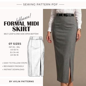 Bleistift Rock Schnittmuster PDF | Hohe Taille Midi Rock Muster | Strickmuster Rock | Büro Rock Muster | Anfängerfreundlich | XS – 3XL