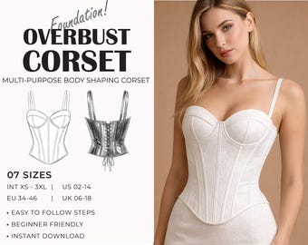 Overbust Corset Pattern | Bustier Pattern | Corset Top Pattern | Plus Size Corset Pattern | Lace Wedding Dress | Cupped Corset PDF