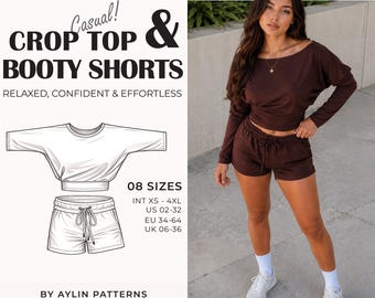 Crop Top & Booty Shorts Sewing Pattern | Two Piece Set Pattern | Summer Lounge Set | Detailed Illustrated Instructions | XS-4XL | A4 A0 US