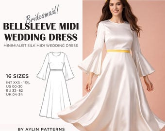 Midi Dress Sewing Pattern PDF | Prom Dress Pattern | Wedding Dress Pattern | Flowy Dress Pattern | Plus Size | XXS-11XL | A4 A0 US Letter