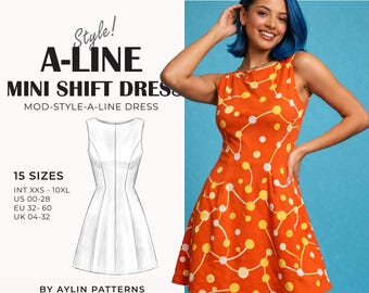 Mini Dress Sewing Pattern | Boat Neck A-Line Dress Pattern | Sleeveless Dress Pattern | Linen Dress Pattern | XS-3XL | A0 & A4