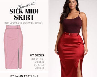 Pencil Skirt Pattern PDF | High Waist Slim Fit Midi Skirt with Side Slit & Belt Loops | Fitted Skirt Sewing Pattern | XS–3XL | A4 A0 US
