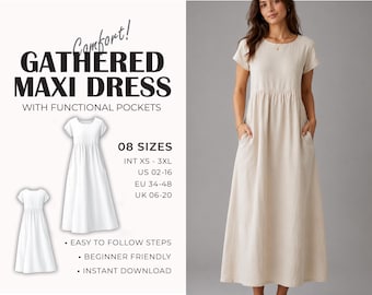 Loose Maxi Dress Pattern | Linen Dress Pattern | Cottagecore Summer Dress Pattern | Sundress Pattern | Beginner Friendly | XS-3XL | A4 A0 US