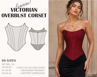 Overbust Corset Sewing Pattern | Bustier Corset Pattern | Victorian Corset | Strapless Corset | Detailed Illustration | A0 A4 US | US 00-20