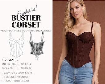 Corset Top Sewing Pattern | Corset Dress Pattern | Structured Boned Corset | Cottage Core Corset Pattern | Plus Size Corset | XS – 3XL