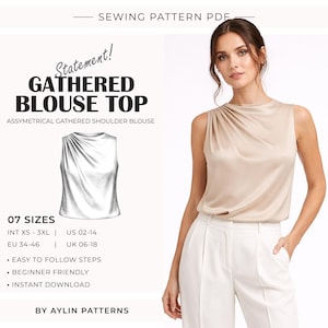 Silk Blouse Pattern | Gathered Top Sewing Pattern  | Ruched Top Pattern | Top Sewing Pattern | Beginner Friendly | Size Inclusive XS - 3XL