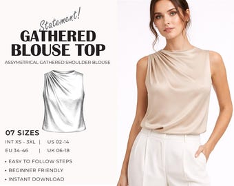 Sleeveless Blouse Pattern | Draped Linen Top Pattern | Gathered Summer Top Pattern  | Beginner Friendly | XS - 3XL | PDF Sewing Pattern