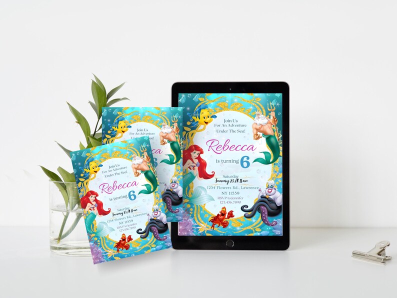 Ariel Birthday Invitation, Little Mermaid Party Invite, Under the Sea Template (Digital Download) image 5