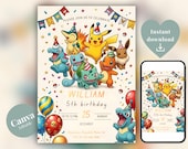 Pokemon Birthday Invitation, Editable Kids Party Invite Template, Canva Editable Bday Card, Instant Download