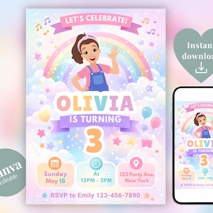Ms. Rachel Birthday Invitation, Toddler Party Template, Editable Canva Invite (Digital Download)