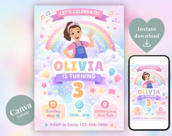 Ms. Rachel Birthday Invitation, Toddler Party Template, Editable Canva Invite (Digital Download)
