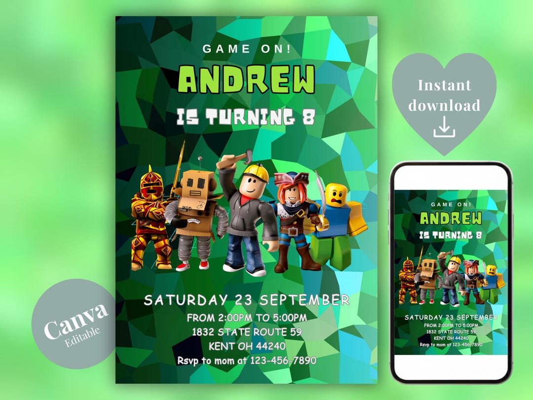 Roblox Birthday Invitation, Game Party Editable Template (digital ...