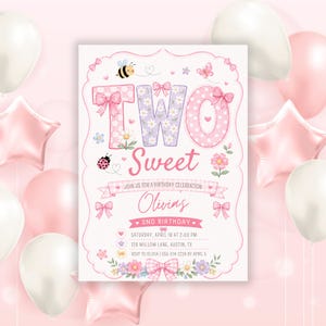 Invito per il secondo compleanno di una bambina, tema ape estiva, modello Canva stampabile (digitale)