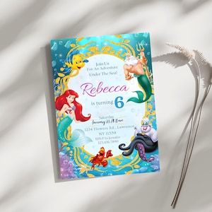 Ariel Birthday Invitation, Little Mermaid Party Invite, Under the Sea Template (Digital Download) image 2