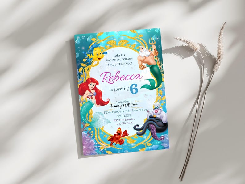 Ariel Birthday Invitation, Little Mermaid Party Invite, Under the Sea Template (Digital Download) image 2