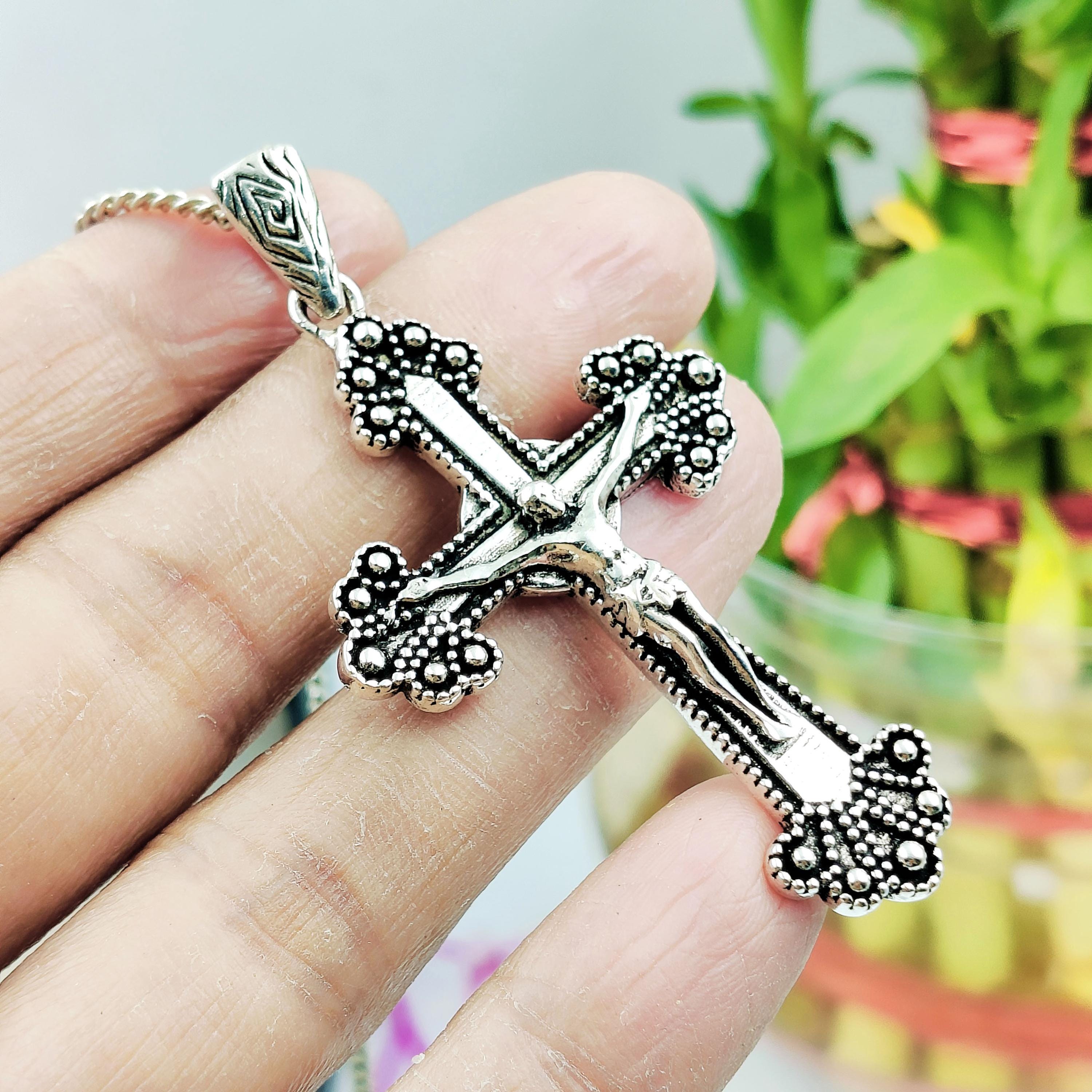 Crucifix Cross Pendant Sterling Silver Handmade Vintage Oxidized ...