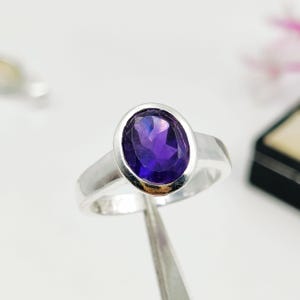 Natural Purple Amethyst Ring 925 Sterling Silver Oval Solitaire Handcrafted Statement Jewelry Gift Her