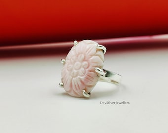 Natural Queen Conch Shell Ring 925 Sterling Silver Handmade Flower Carved Ring DevSilverJewellers Jewelry