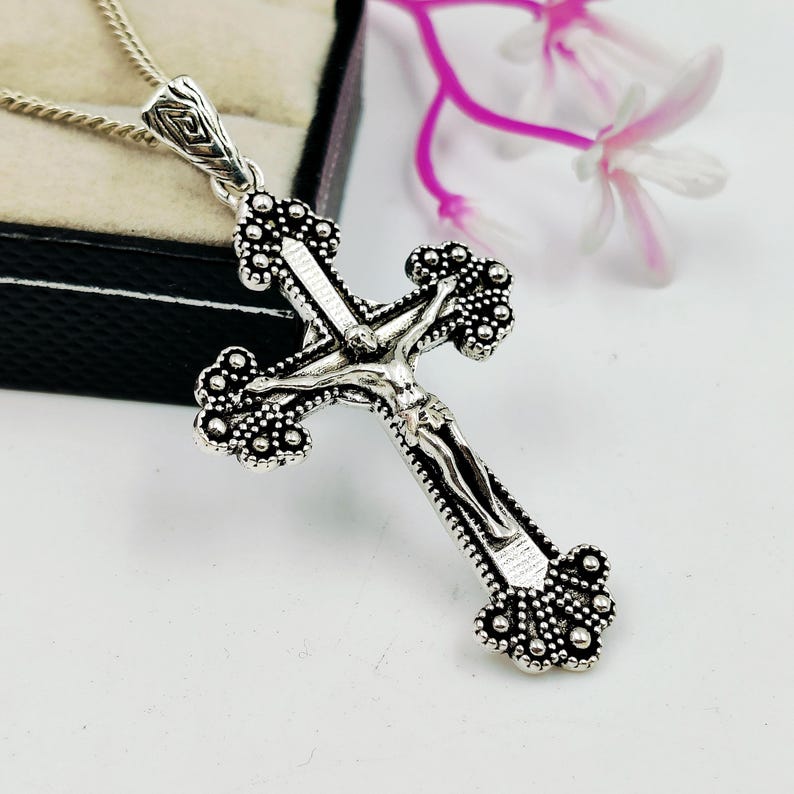 Crucifix Cross Pendant Sterling Silver Handmade Vintage Oxidized ...