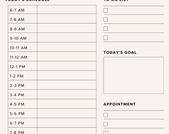 Minimalistischer Tagesplaner Printable | Vorlage für einen strukturierten Stundenplan (PDF-Download)