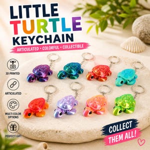 3D Printed Articulated Turtle Keychain, Cute Posable Sea Turtle Fidget Toy, Rainbow Gradient Backpack Charm for Animal Lovers