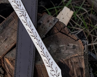 Hand-Engraved Elven Leaf Sword with Leather Scabbard | Fantasy High Carbon Steel Blade