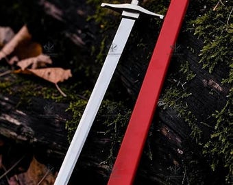 Fantasy Knight Long Sword – Stainless Steel Blade, Red Scabbard, Medieval Replica