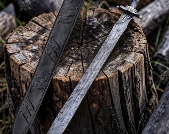 Hand Forged Damascus Steel Sword | Viking Inspired Display Piece with Sheath