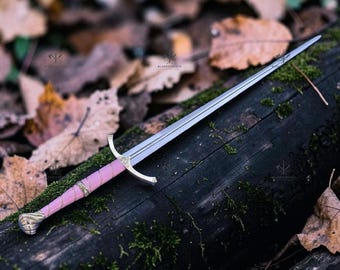 Pink Fantasy Longsword | Handforged Steel Blade, Rose-Pink Handle, Custom Engraving (Cosplay)