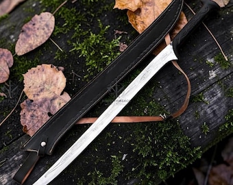 Elven Style Hand-Forged Sword | Black Braided Handle | Fantasy Collectible Blade | Includes Leather Sheath