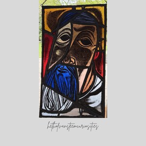 Modernist stained glass panel, signed C. Anto - Sint Lucas Ghent, ca 1958-1962. 60x35 cm