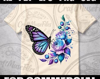 Watercolor Butterfly Floral PNG Design for Sublimation T-Shirts