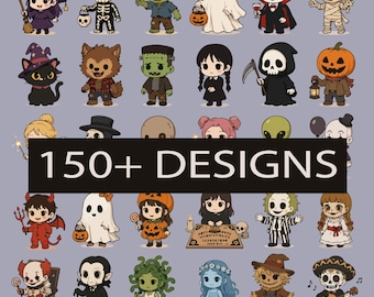 Chibi Horror Movie Icons Clipart, Halloween PNG Bundle, Spooky Kids Stickers (Digital Download)