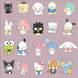 Puede incluir: Una colecci&oacute;n de personajes de dibujos animados, cada uno con dise&ntilde;os y colores &uacute;nicos, sobre un fondo lavanda. Los personajes incluyen un gato negro, un perro amarillo, una oveja blanca, un pato azul, una ni&ntilde;a con una estrella, un conejo blanco, una ni&ntilde;a con pelo rosa, un ping&uuml;ino negro, un oso blanco, un perro con un osito de peluche, una rana verde, un perro leyendo un libro, un conejo rosa, un ni&ntilde;o con un globo, un conejo blanco con un coraz&oacute;n, un gato negro, una ni&ntilde;a con pelo rosa, un gato, un panda rojo y un rat&oacute;n azul.