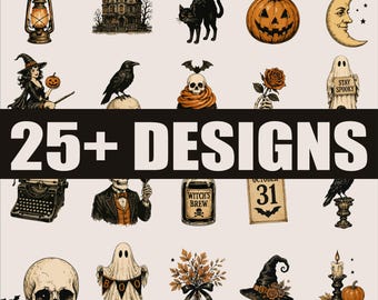 Vintage Halloween Clipart Bundle, Retro Spooky PNGs (Digital Download)