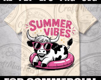 Highland Cow Summer Vibes PNG, Retro Beach Shirt Design (Digital Download)