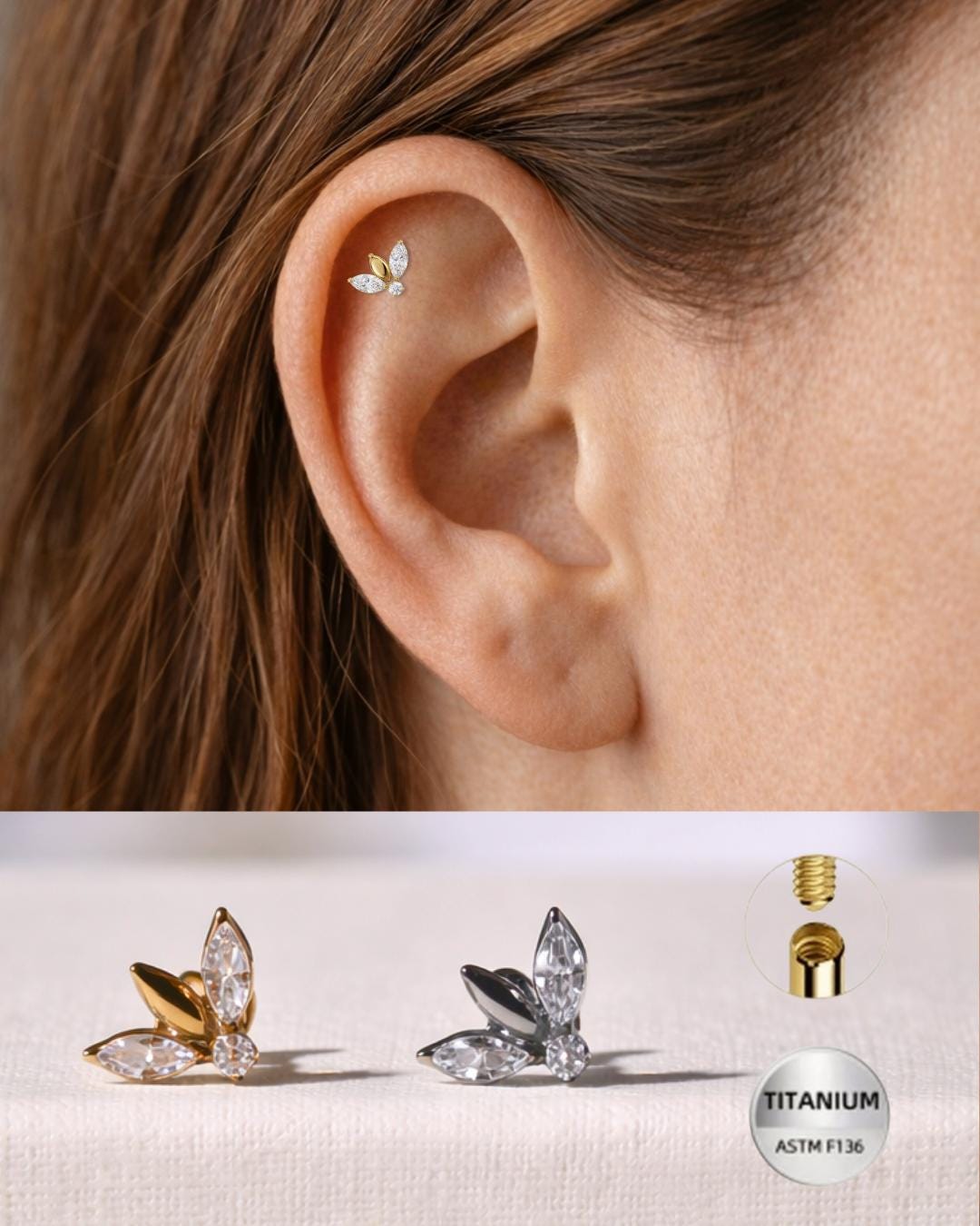 Piercing de langue en acier chirurgical avec un zirconium